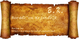Bordács Kristóf névjegykártya